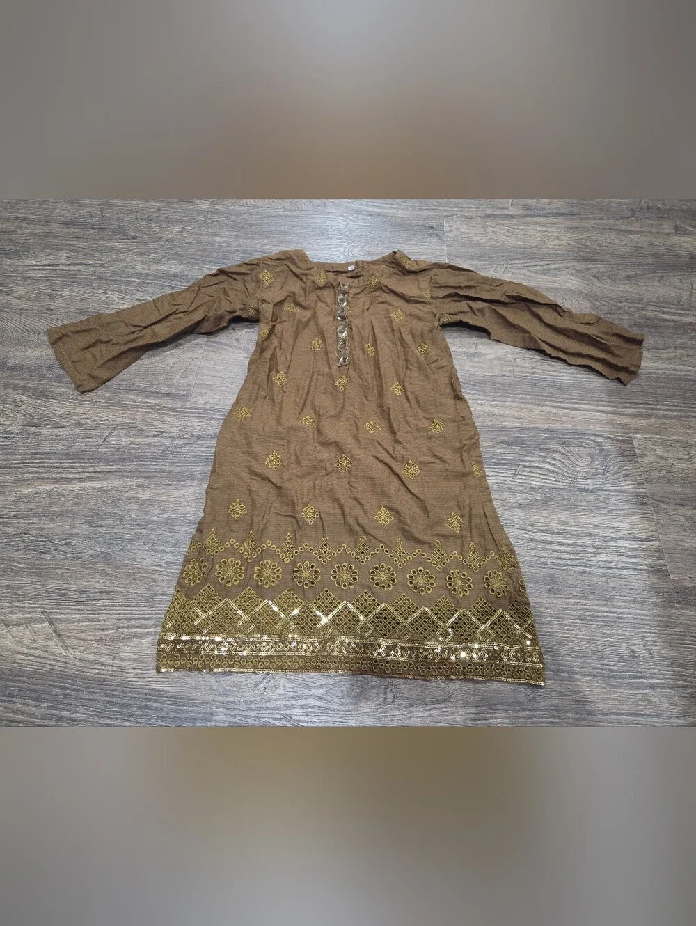 Indian Outfit Girls Brown Embroidered Dress with Sequin Detail, See Details